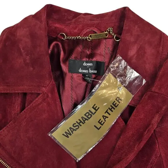 Dennis Basso Suede Leather Moto Jacket Size Medium Washable Asymmetric Zip - Picture 6 of 6